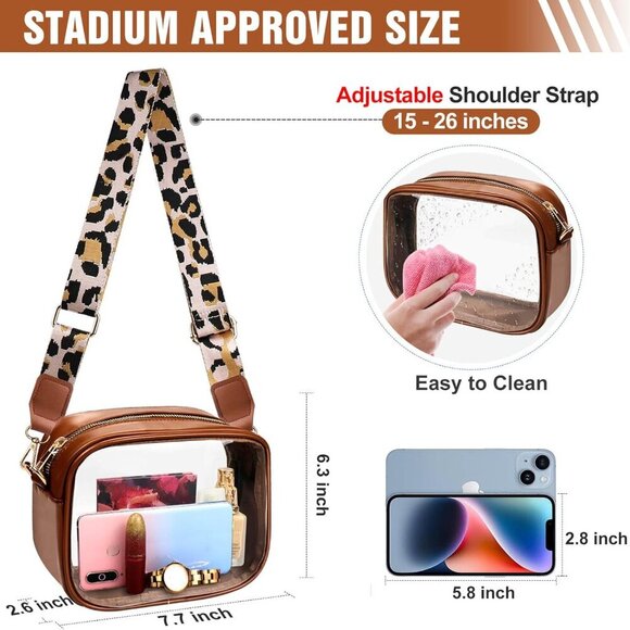 Clear Bag Stadium Approved, Crossbody Purse with Adjustable Strap, Leather Bag f - Picture 2 of 7